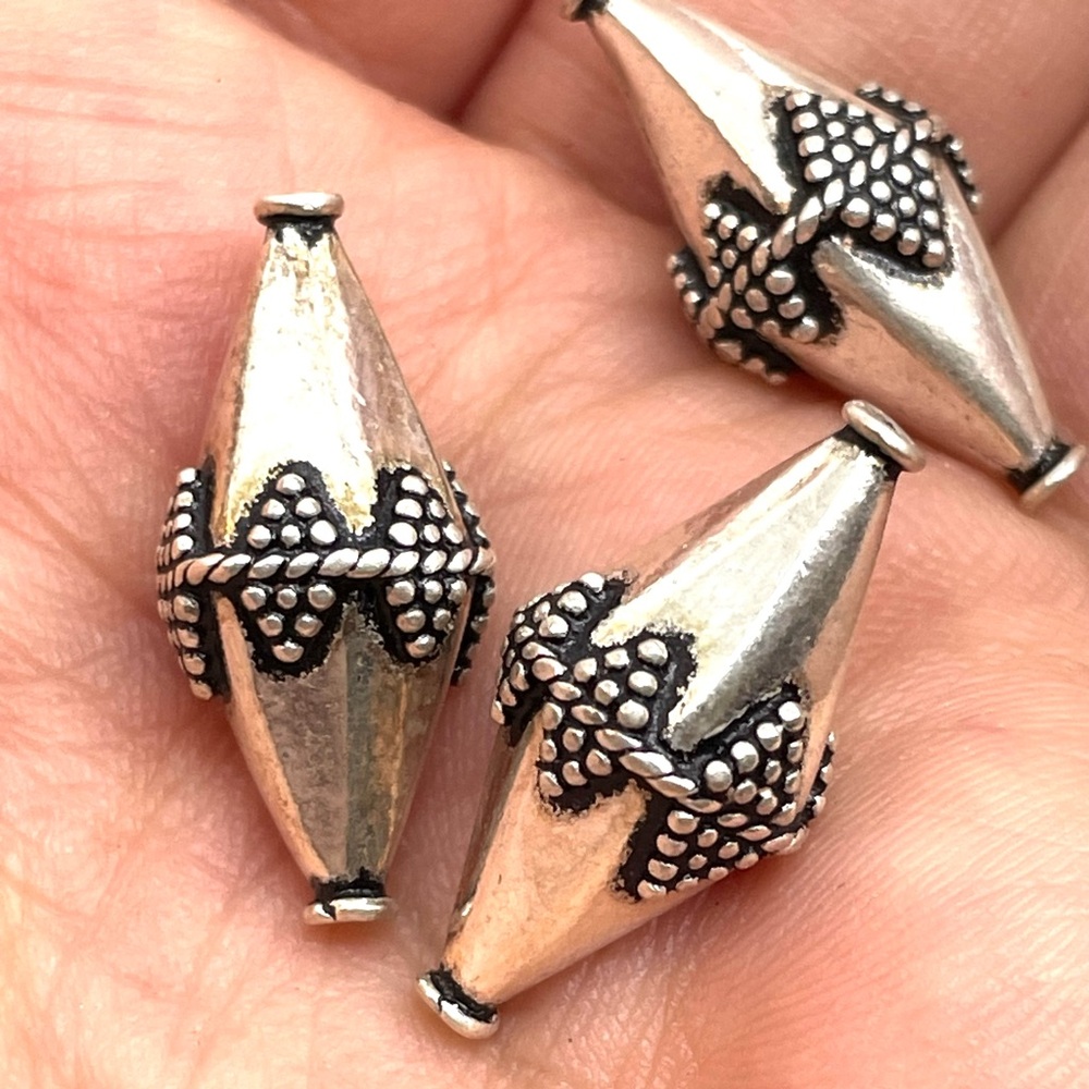 Sterling Bali Bicone Bead Pair
